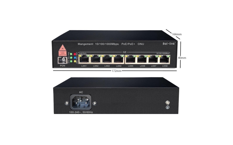Bai-link BL-P1800AC-PoE8口千兆GPON PoE ONU MDU 4GE内置电源